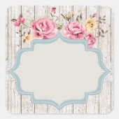 Shabby Chic Floral Rustic Wood en  kant Vierkante Sticker (Voorkant)