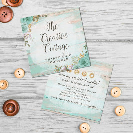 Shabby Chic Floral Rustic Wood Social Media Icons Vierkante Visitekaartje