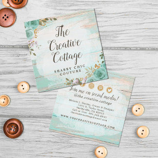 Shabby Chic Floral Rustic Wood Social Media Icons Vierkante Visitekaartje