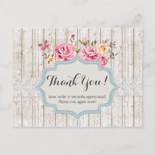 Shabby Chic Floral Rustic Wood Vintage Dank je Briefkaart