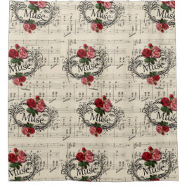  Shabby Chic Floral Sheet Muzieknoten Muse Douchegordijn