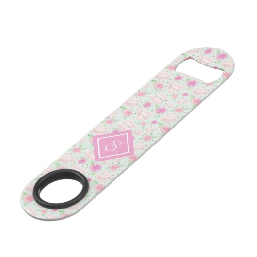 Shabby Chic Floral Tea Cups Monogram Speed Flessenopener (Voorkant Gekanteld)