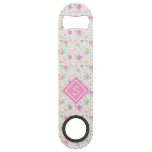 Shabby Chic Floral Tea Cups Monogram Speed Flessenopener (Voorkant)