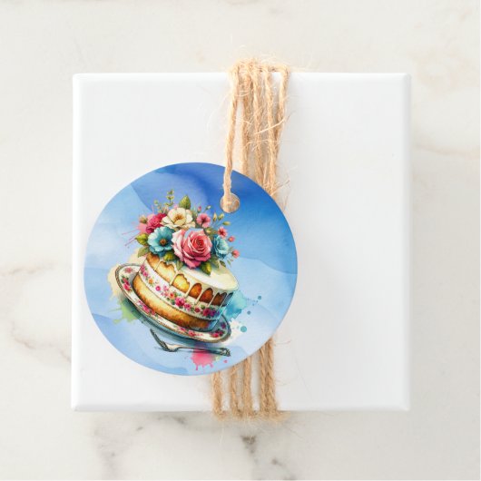 Shabby Chic Floral Verjaardagstaart van en naar Bedankjes Labels (In situ)