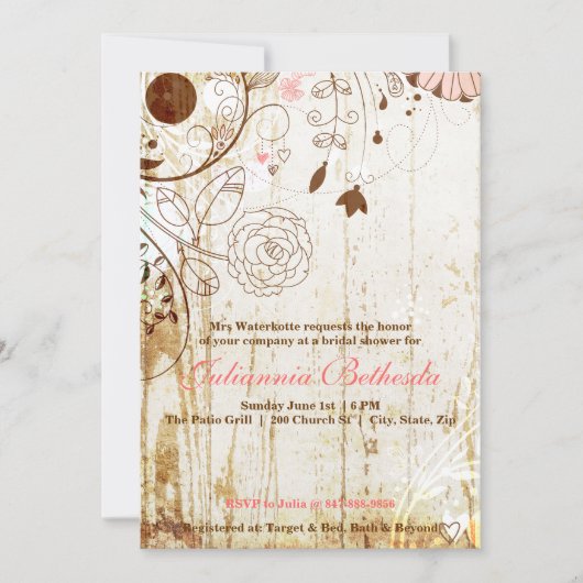  Shabby Chic Floral Vrijgezellenfeest Invite Kaart (Voorkant)
