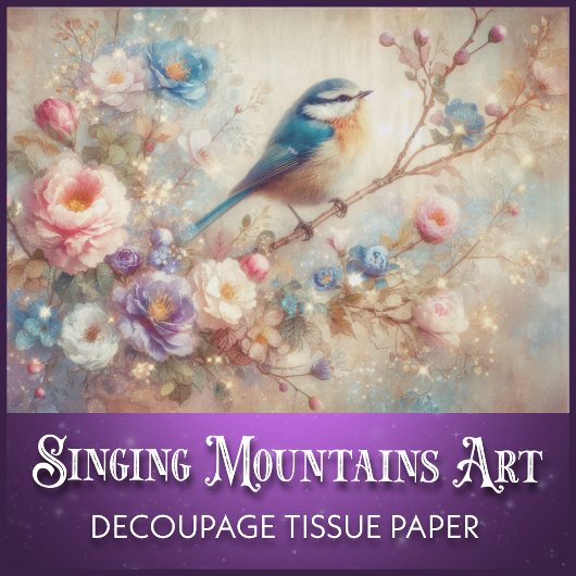 Shabby Chic Floral Waterverf Bluebird Decoupage Tissuepapier
