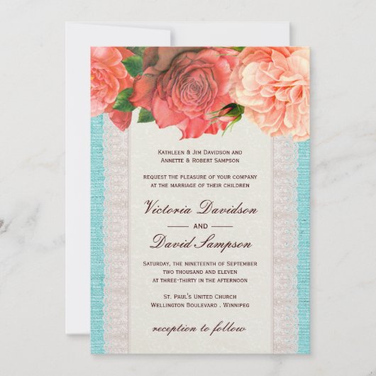 Shabby Chic Floral Wedding Invitation Kaart (Voorkant)