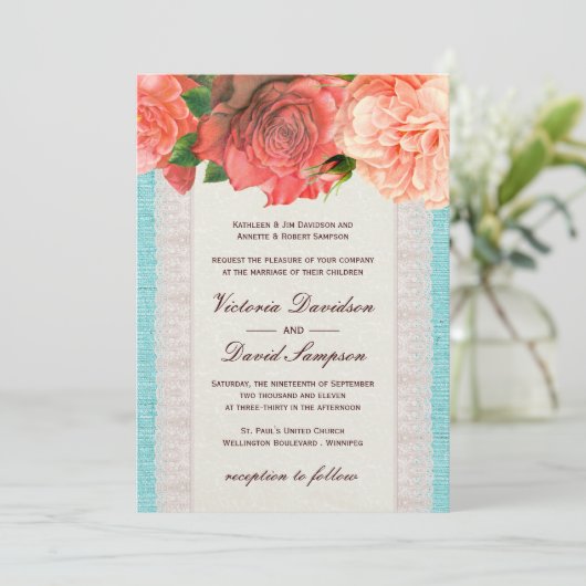Shabby Chic Floral Wedding Invitation Kaart (Staand voorkant)