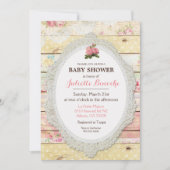 Shabby Chic Floral Wood Baby shower Invitation Kaart (Voorkant)