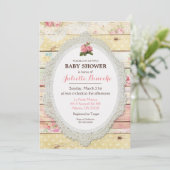 Shabby Chic Floral Wood Baby shower Invitation Kaart (Staand voorkant)