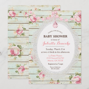 Shabby Chic Floral Wood Baby shower Invitation Kaart