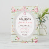 Shabby Chic Floral Wood Baby shower Uitnodiging (Staand voorkant)