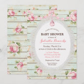 Shabby Chic Floral Wood Baby shower Uitnodiging (Voorkant / Achterkant)