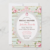 Shabby Chic Floral Wood Bridal Shower Uitnodiging (Voorkant)