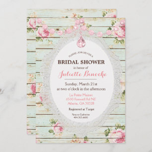 Shabby Chic Floral Wood Bridal Shower Uitnodiging