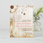 Shabby Chic Floral Wood bruiloft uitnodiging (Staand voorkant)