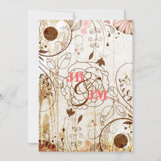 Shabby Chic Floral Wood bruiloft uitnodiging (Achterkant)