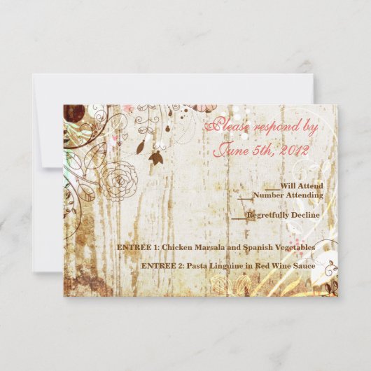 Shabby Chic Floral Wood Receptie RSVP (Voorkant)