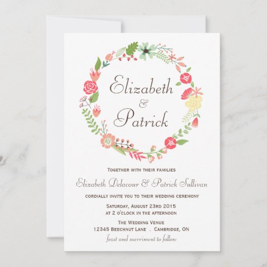 Shabby Chic Floral Wreath Wedding Invitation Kaart (Voorkant)