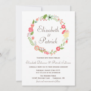 Shabby Chic Floral Wreath Wedding Invitation Kaart