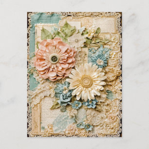 Shabby chic  Flower Collage Feestdagenkaart