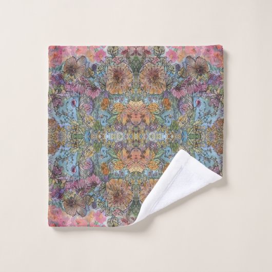 Shabby Chic Flower Garden Waterverf Schilderij Bad Handdoek (Wasdoekje)