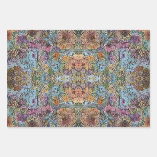 Shabby Chic Flower Garden Waterverf Schilderij Inpakpapier Vel (Voorkant)