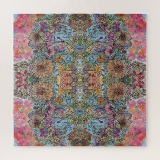 Shabby Chic Flower Garden Waterverf Schilderij Legpuzzel (Horizontaal)