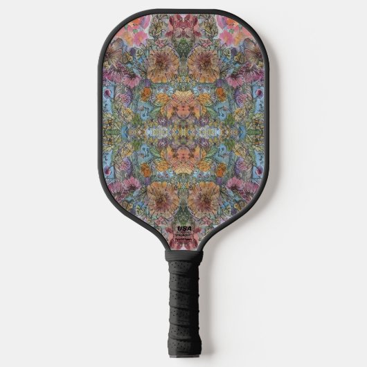 Shabby Chic Flower Garden Waterverf Schilderij Pickleball Paddle (Voorkant)