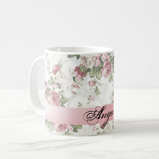 Shabby Chic Flowers-Personalized Koffiemok (Voorkant links)