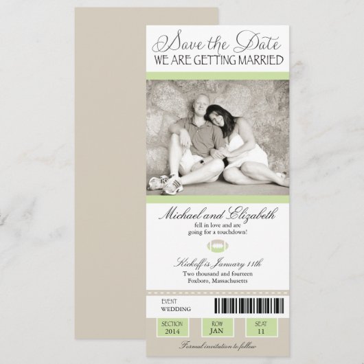 Shabby Chic Football Ticket Save the Date (Voorkant / Achterkant)