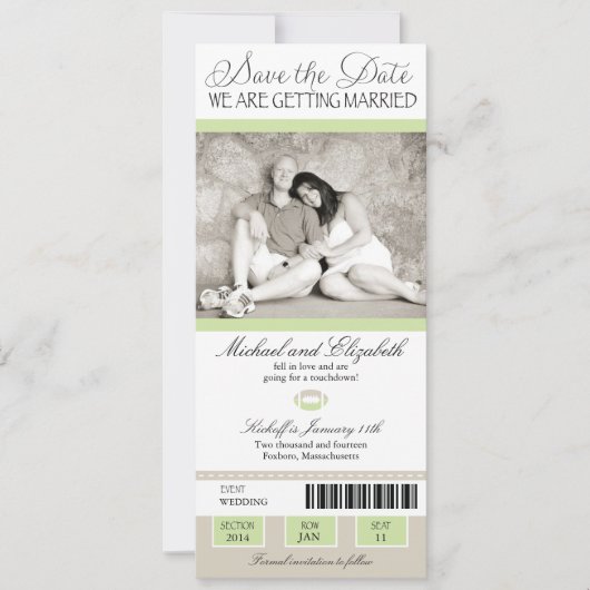 Shabby Chic Football Ticket Save the Date (Voorkant)