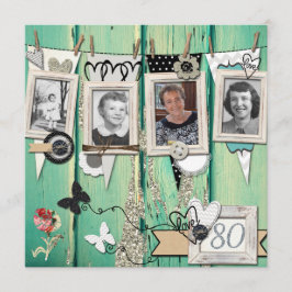 Shabby Chic Foto 80ste verjaardag Uitnodiging