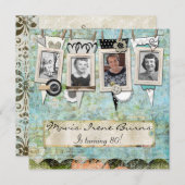 Shabby Chic Foto 80th Birthday Party Invitation Kaart (Voorkant / Achterkant)