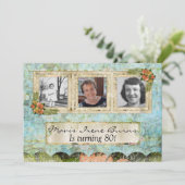 Shabby Chic Foto 80th Birthday Party Invitation Kaart (Staand voorkant)