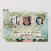 Shabby Chic Foto 80th Birthday Party Invitation Kaart (Voorkant / Achterkant)