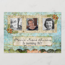 Shabby Chic Foto 80th Birthday Party Invitation