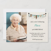 Shabby Chic Foto 90e verjaardag Uitnodiging (Voorkant)