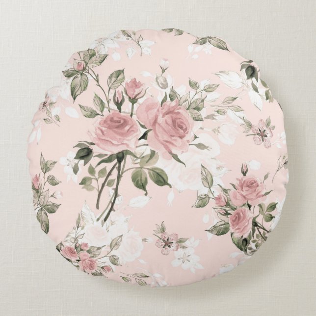 shabby chic, frans chic, , floral, rustic, pa rond kussen (Voorkant)