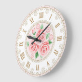 Shabby Chic Frans  Gouden Parel Roze Rozen Grote Klok (Hoek)