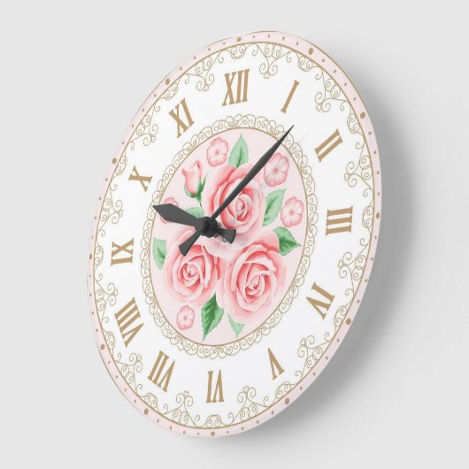 Shabby Chic Frans  Gouden Parel Roze Rozen Grote Klok (Hoek)