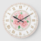 Shabby Chic Frans  Gouden Parel Roze Rozen Grote Klok (Voorkant)