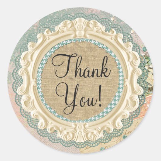 Shabby Chic Frans Lijst Shop Bedankt Ronde Sticker (Voorkant)