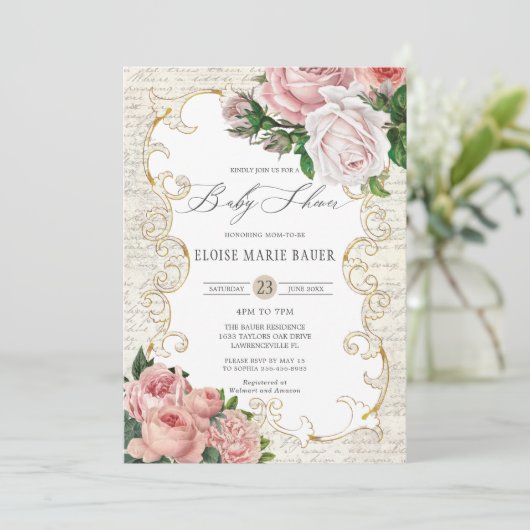 Shabby Chic  Frans Roos Baby shower Kaart (Staand voorkant)