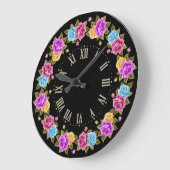 Shabby Chic Frans Zwart Kleurrijke Rozen Grote Klok (Hoek)