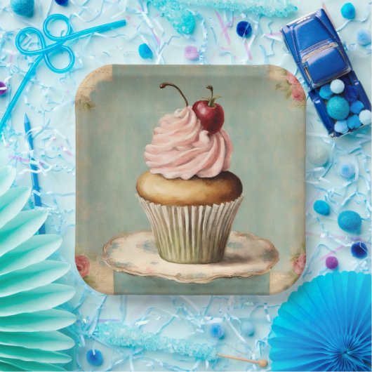 Shabby Chic  Franse Country Pink Cupcake Papieren Bordje (Feest)