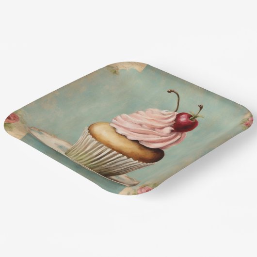 Shabby Chic  Franse Country Pink Cupcake Papieren Bordje (Gebogen)
