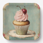 Shabby Chic  Franse Country Pink Cupcake Papieren Bordje (Voorkant)