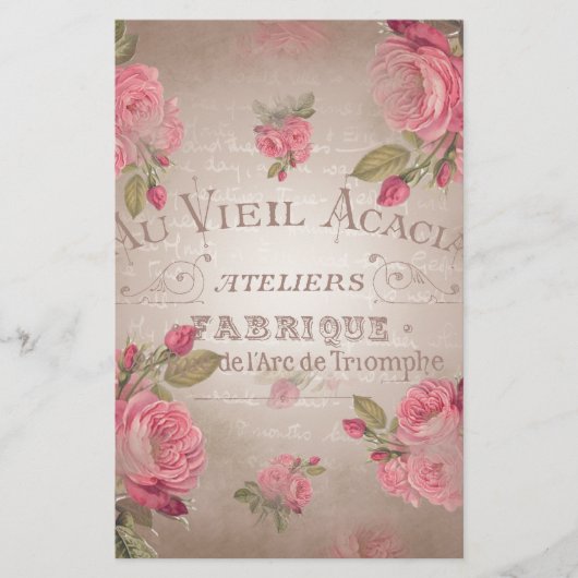Shabby Chic franse rozen roze florale roos Briefpapier (Voorkant)