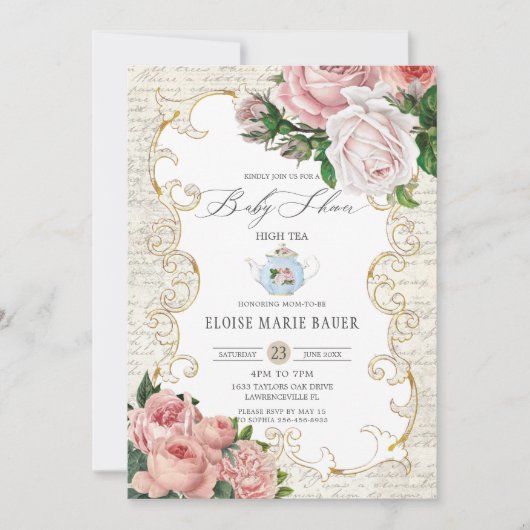 Shabby Chic  French Rozen Baby shower Invit Kaart (Voorkant)